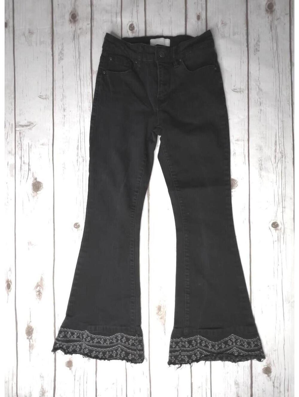 Petra 153‎ Black Flared Jeans with Embroidered Hem - 3/25